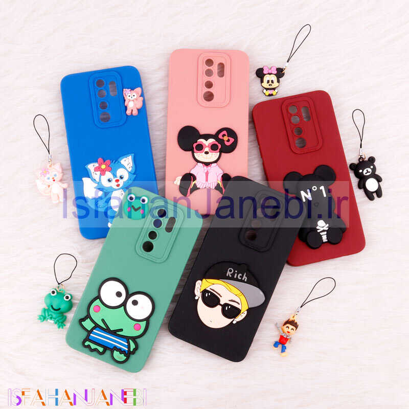 اصفهان جانبی-قاب عروسکی برجسته محافظ لنزدار Xiaomi Redmi Note 8 Pro + آویز