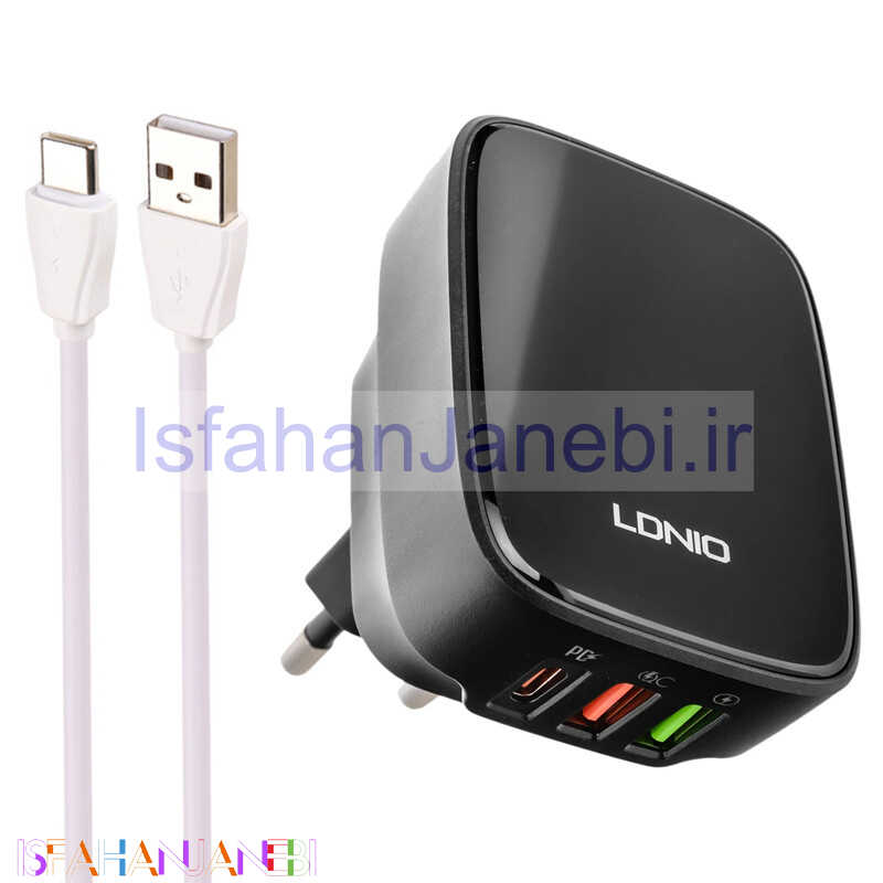 اصفهان جانبی-شارژر دیواری 20 وات الدینیو Q334 QC3.0 PD 3A + کابل تایپ سی