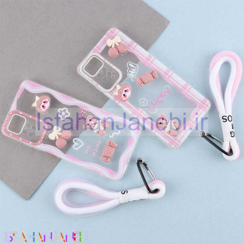اصفهان جانبی-قاب ژله ای عروسک برجسته محافظ لنزدار + بند آویز لنیارد Xiaomi Redmi Note 11 Pro / Note 11 Pro Plus 5G (India) سری M
