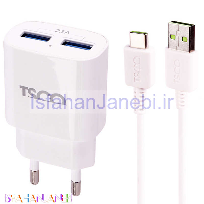 اصفهان جانبی-شارژر دیواری TSCO TTC 62 2Port 2.1A 10.5W + کابل تایپ سی