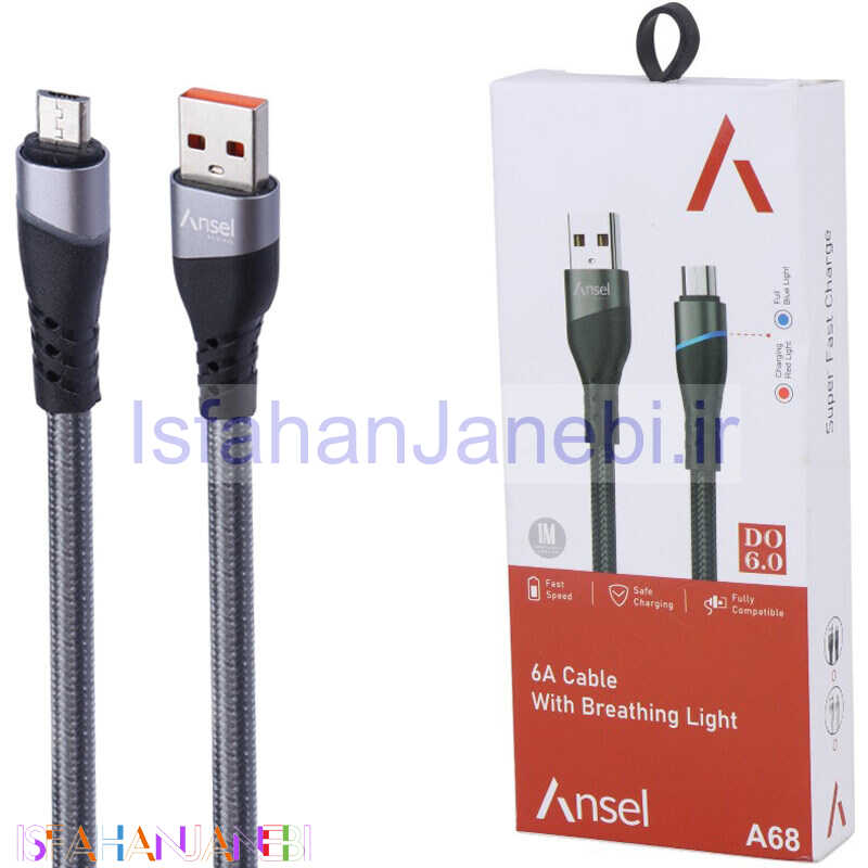اصفهان جانبی-کابل میکرو یو اس بی فست شارژ Ansel A68 6A 1m