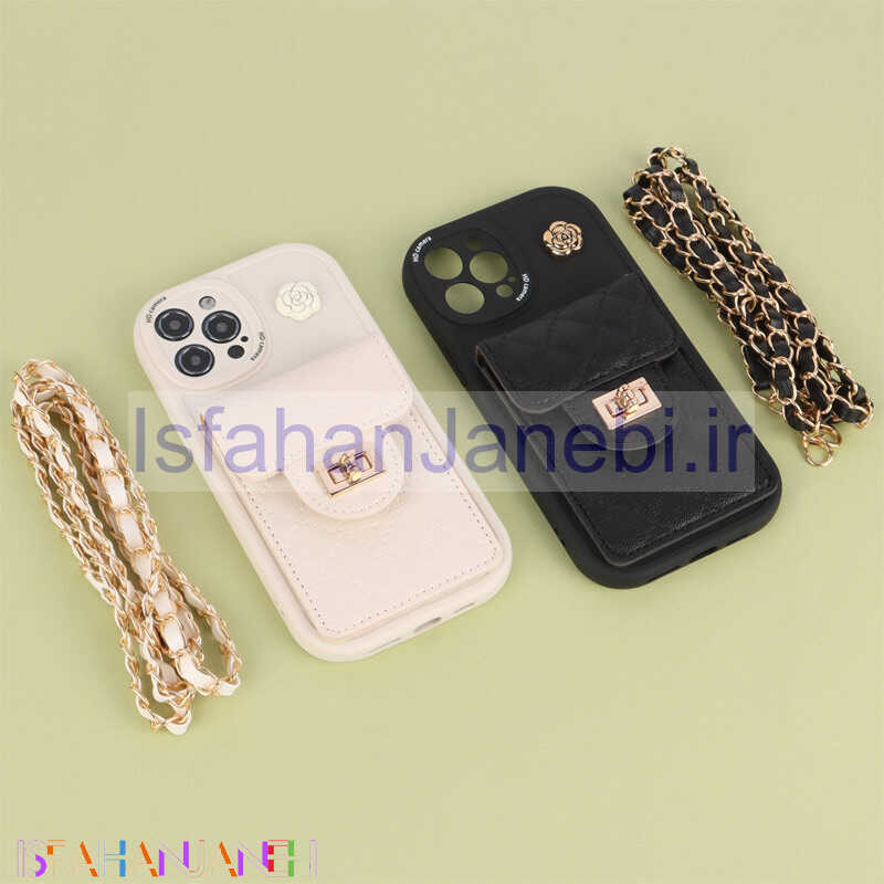 اصفهان جانبی-قاب کیف جاکارتی محافظ لنزدار سیلیکونی آیفون iPhone 12 Pro Max + بند دوشی