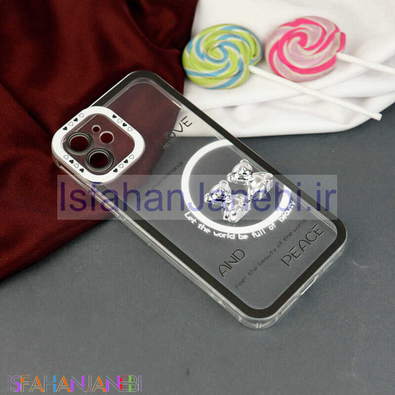 اصفهان جانبی-قاب عروسکی خرس نقره ای محافظ لنزدار iPhone 12