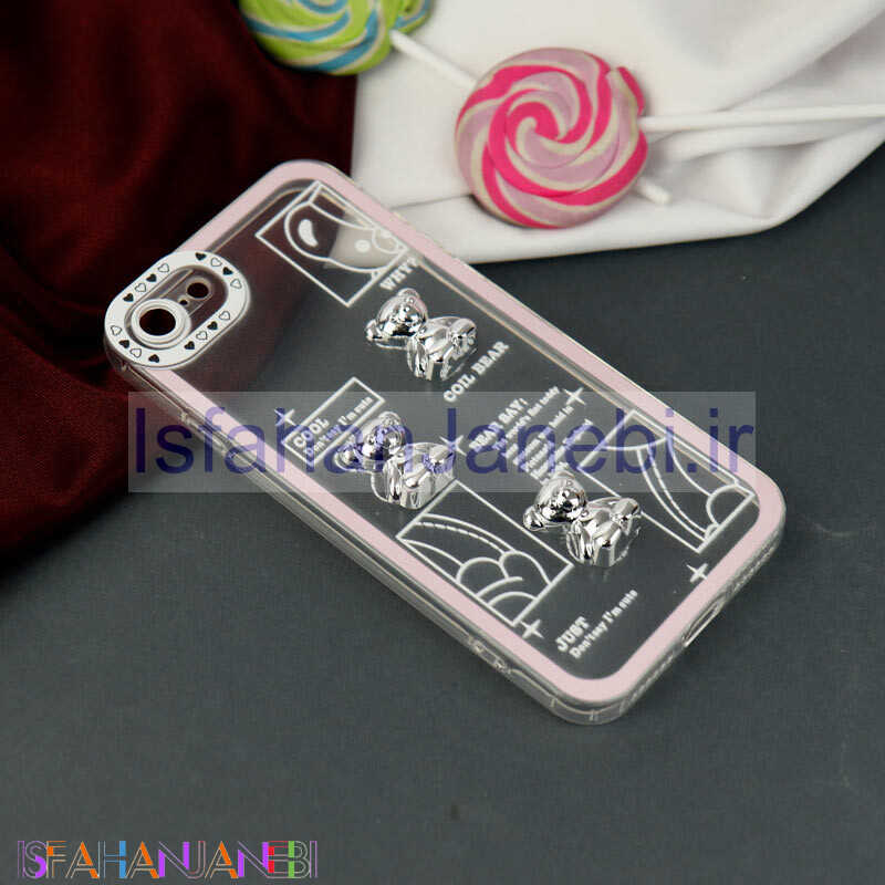 اصفهان جانبی-قاب عروسکی خرس نقره ای محافظ لنزدار iPhone 7/8