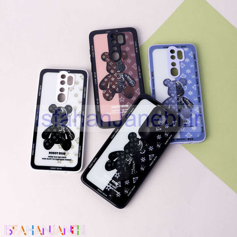 اصفهان جانبی-قاب پشت گلسی Robot Bear محافظ لنزدار Xiaomi Redmi Note 8 Pro