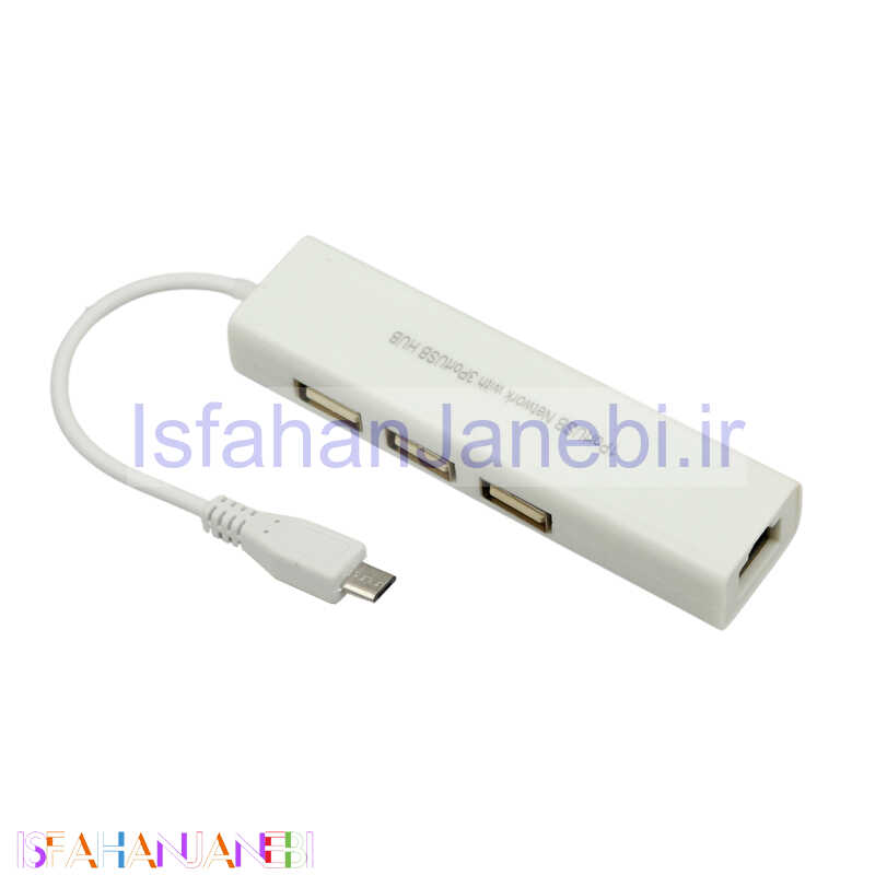 اصفهان جانبی-کابل تبدیل شبکه MicroUSB To LAN + هاب USB2.0 3Ports