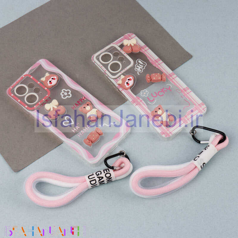 اصفهان جانبی-قاب ژله ای عروسک برجسته محافظ لنزدار + بند آویز لنیارد Xiaomi Redmi Note 12 4G