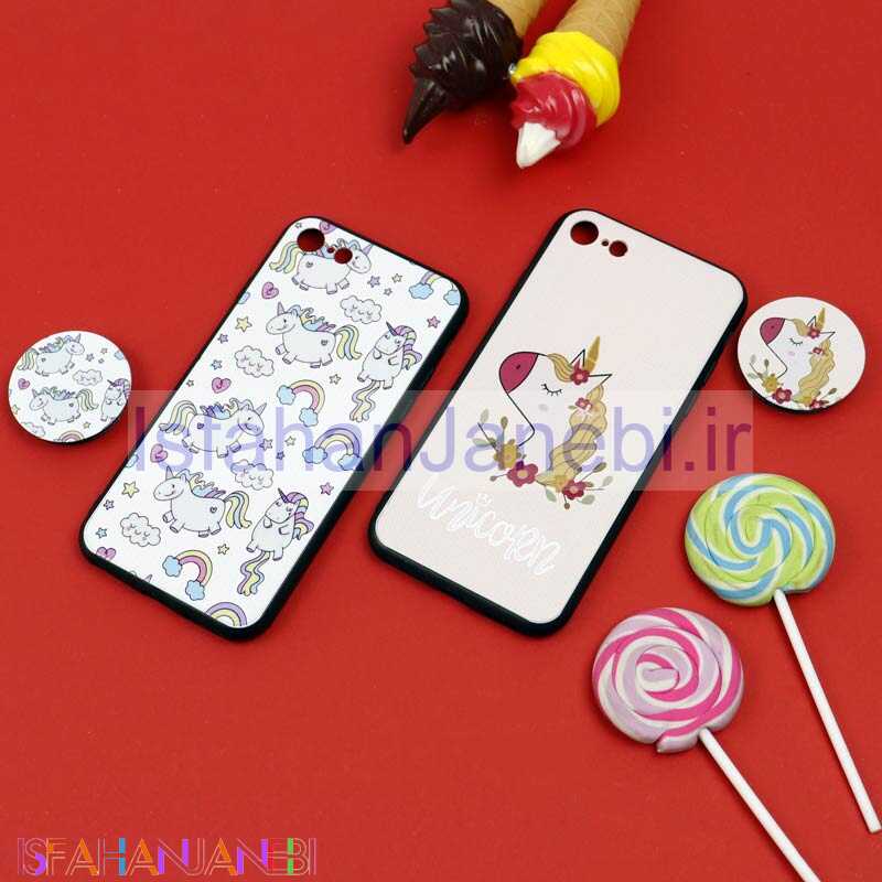 اصفهان جانبی-قاب فانتزی برجسته + پاپ سوکت طرح یونیکورن iPhone 7/8/SE 2020 سری D