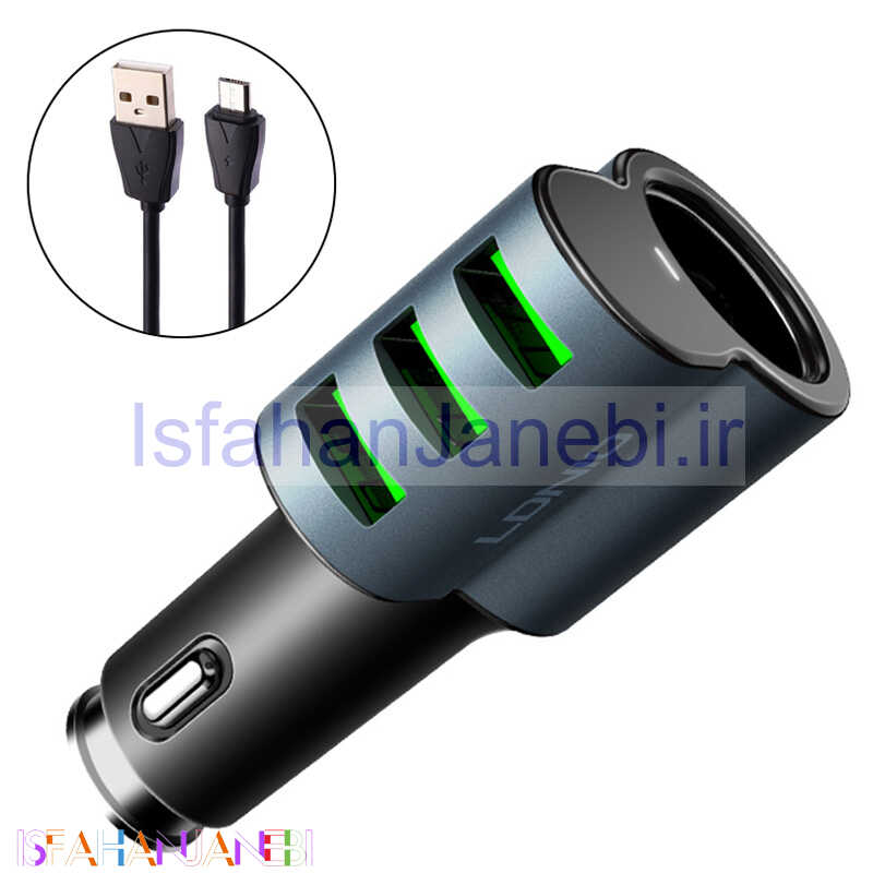 اصفهان جانبی-شارژر فندکی فست شارژ LDNIO CM11 5.1A 22.5W + کابل میکرو یو اس بی