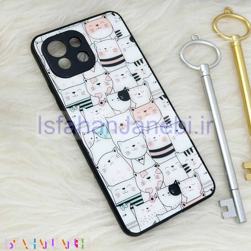 اصفهان جانبی-قاب محافظ لنزدار پشت گلسی طرحدار گربه Xiaomi Mi 11 Lite