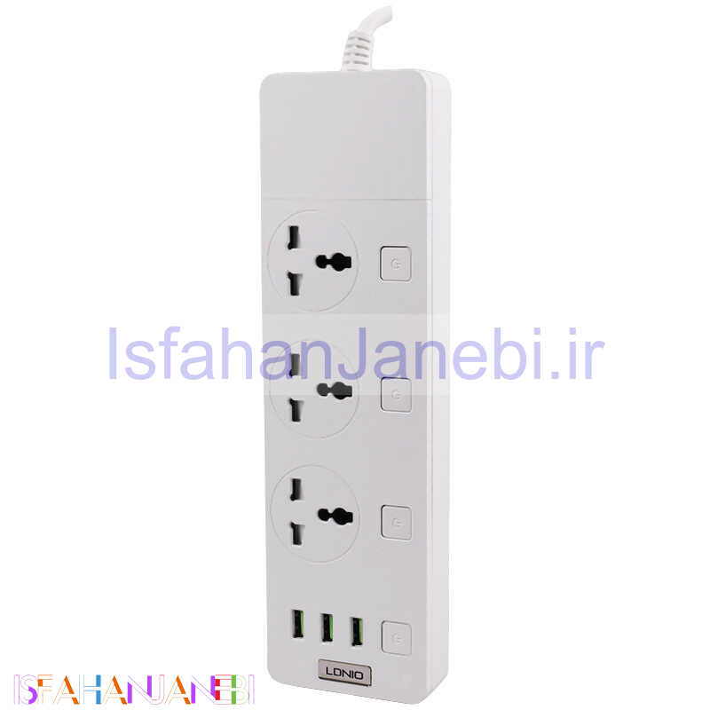 اصفهان جانبی-چند راهی 3 خانه برق ارت دار الدینیو SC-11 با کابل 2 متری + شارژر USB