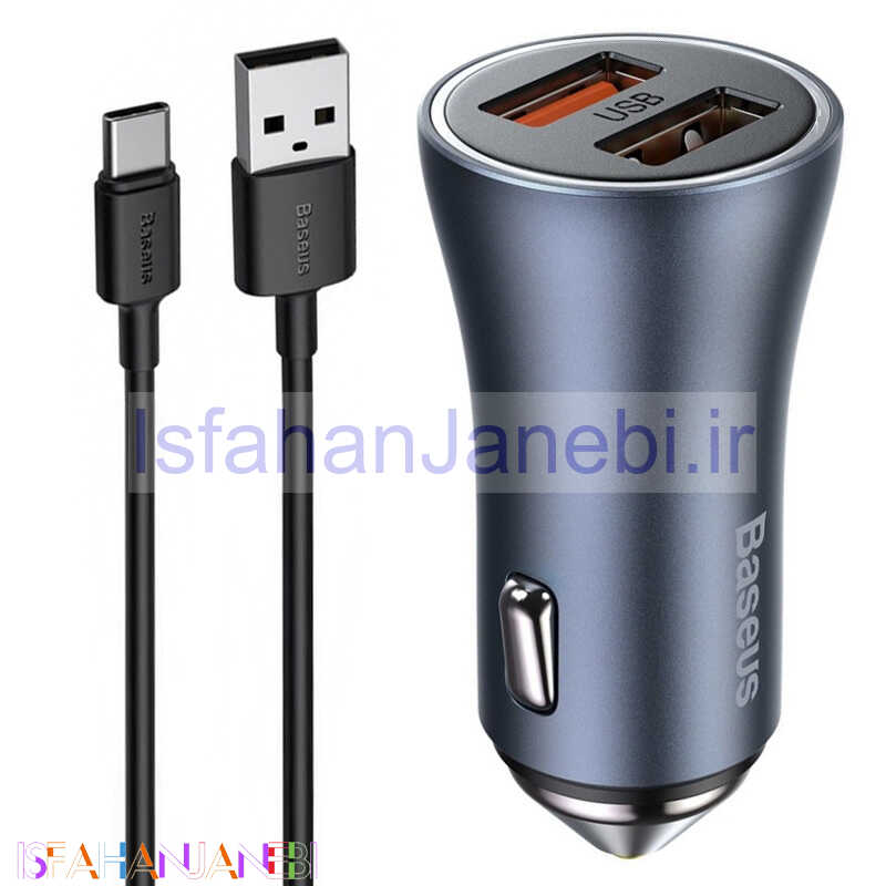 اصفهان جانبی-شارژر فندکی فست شارژ Baseus TZCCJD-A0G 3A QC 40W + کابل تایپ سی