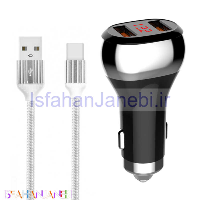اصفهان جانبی-شارژر فندکی فست شارژ LDNIO C2 3A PD QC3.0 + کابل تایپ سی