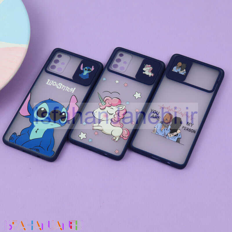 اصفهان جانبی-قاب محافظ لنز دار کشویی طرحدار سرمه ای Samsung A71