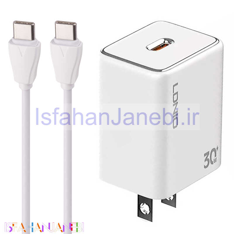 اصفهان جانبی-شارژر دیواری فست شارژ Ldnio A1508C PD 3A 30W Type-C + کابل تبدیل تایپ سی
