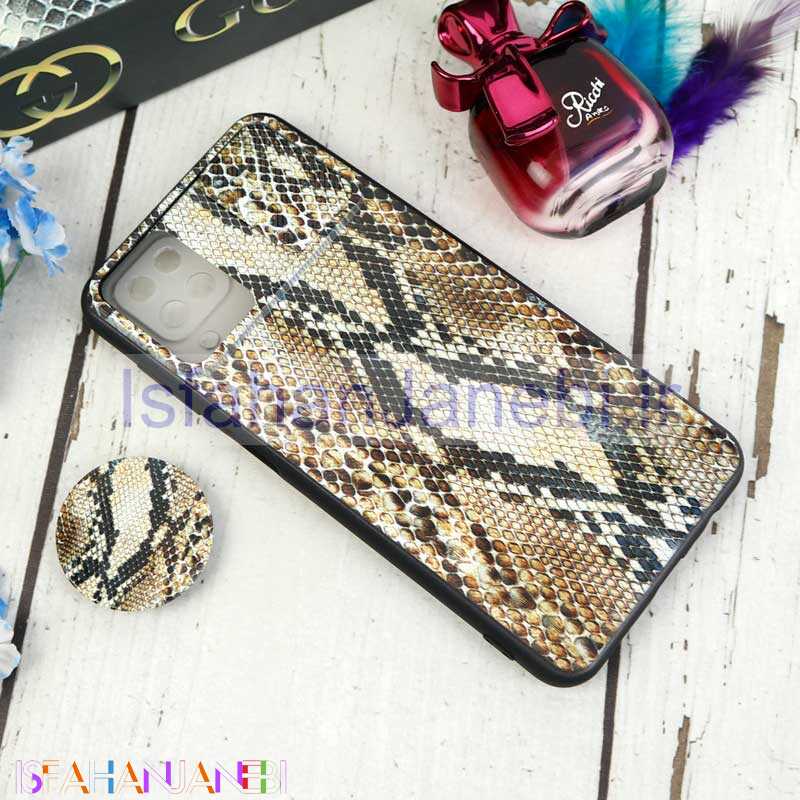 اصفهان جانبی-قاب طرحدار محافظ لنزدار کشویی + پاپ سوکت طرح پوست ماری سامسونگ A12 سری C