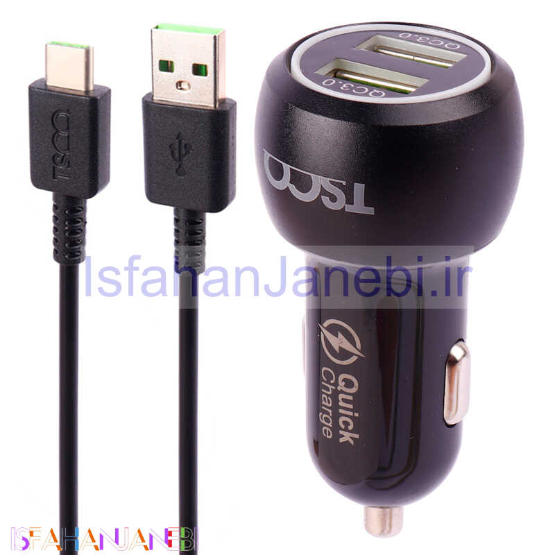 اصفهان جانبی-شارژر فندکی فست شارژ TSCO TCG 38 3A QC3.0 PD 36W + کابل تایپ سی