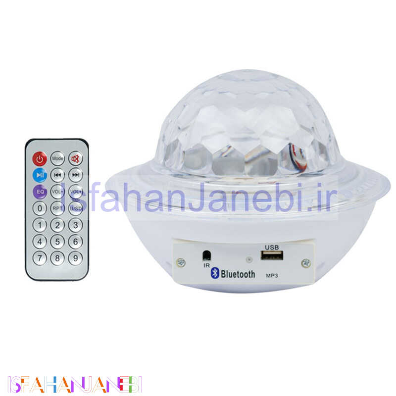 اصفهان جانبی-لامپ LED اسپیکر دار بلوتوثی و فلش خور UFO Crystal Magic Ball 12W + ریموت کنترل