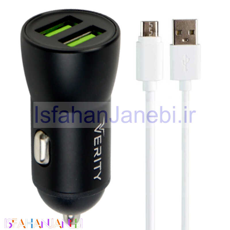 اصفهان جانبی-شارژر فندکی Verity C1118 2.4A 12W + کابل میکرو یو اس بی