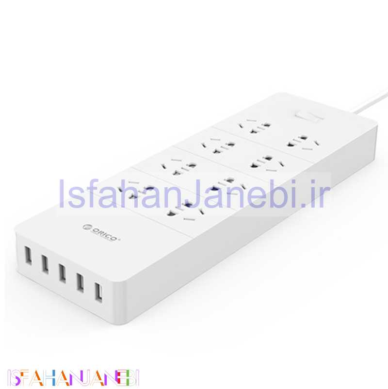 اصفهان جانبی-چند راهی 8 خانه برق اوریکو Orico HPC-8A5U-V1 1.5m + شارژر USB