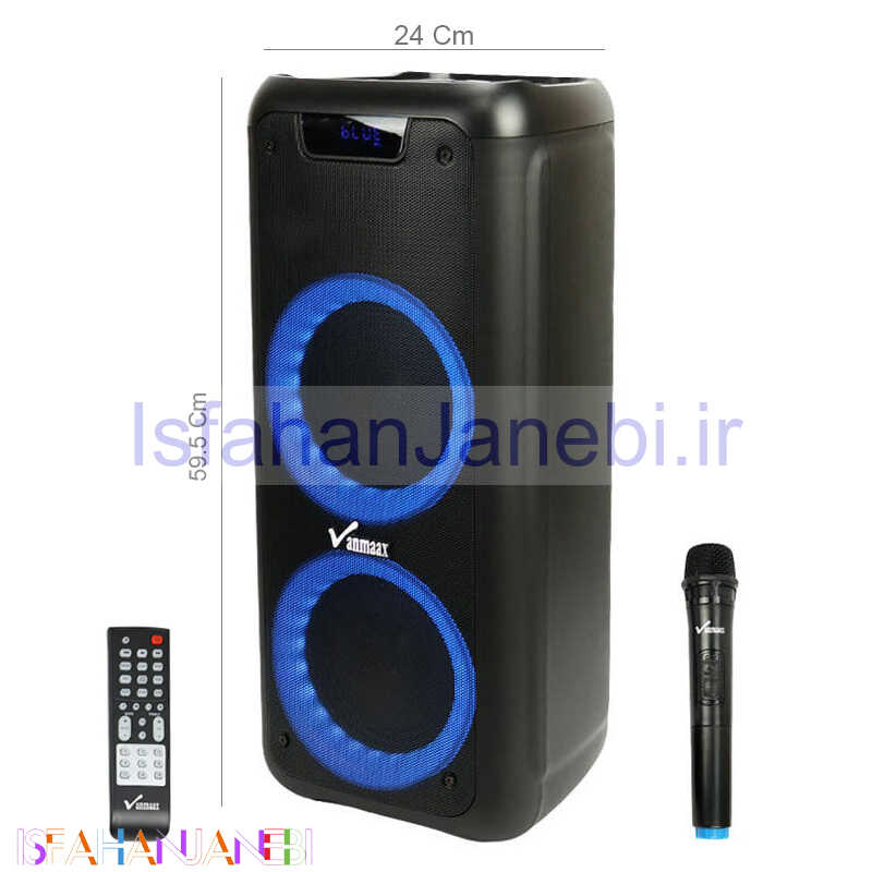 اصفهان جانبی-اسپیکر چمدانی بلوتوثی رم و فلش خور Vanmaax MAX-350 + میکروفون و ریموت کنترل