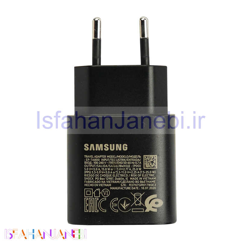 اصفهان جانبی-کلگی فست شارژ اورجینال Samsung Note 10 3A PD 25W Type-C شرینک
