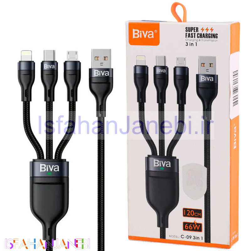 اصفهان جانبی-کابل 3 سر فست شارژ Biva C-09 66W 1.2m