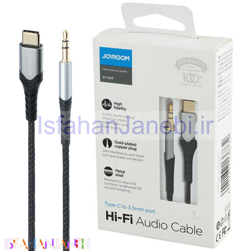 اصفهان جانبی-کابل تبدیل Type-C به AUX جویروم SY-A03 طول 1 متر