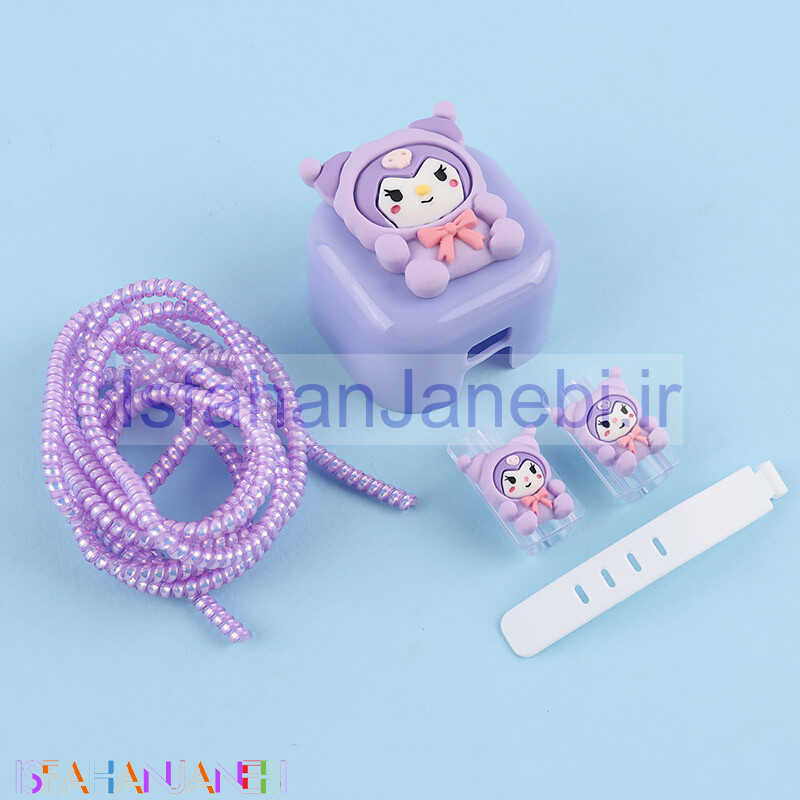 اصفهان جانبی-ست محافظ کابل و کلگی شارژر آیفون طرح Kuromi بنفش