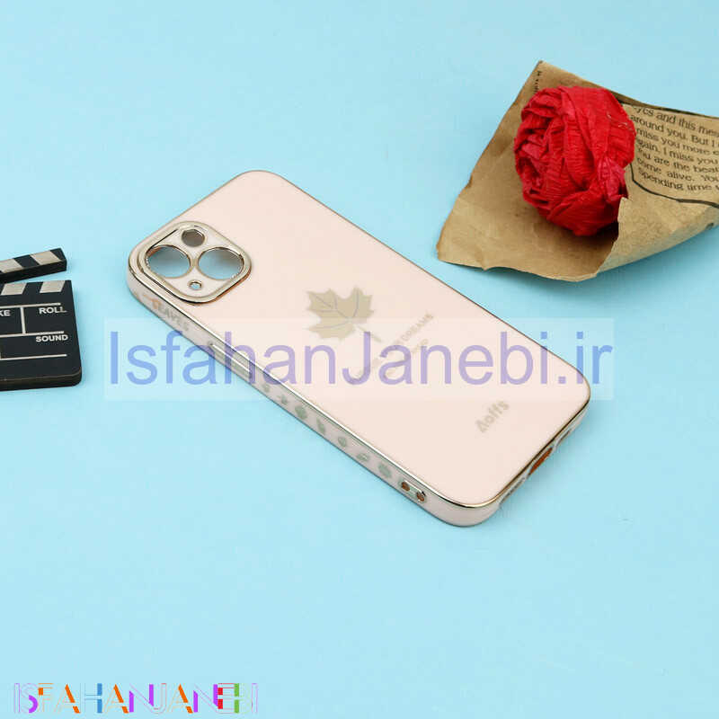 اصفهان جانبی-قاب براق My Case طرح برگ محافظ لنزدار iPhone 13 صورتی