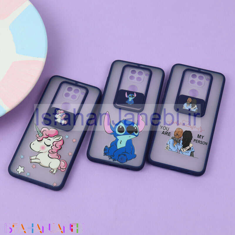 اصفهان جانبی-قاب محافظ لنز دار کشویی طرحدار سرمه ای Xiaomi Redmi Note 9