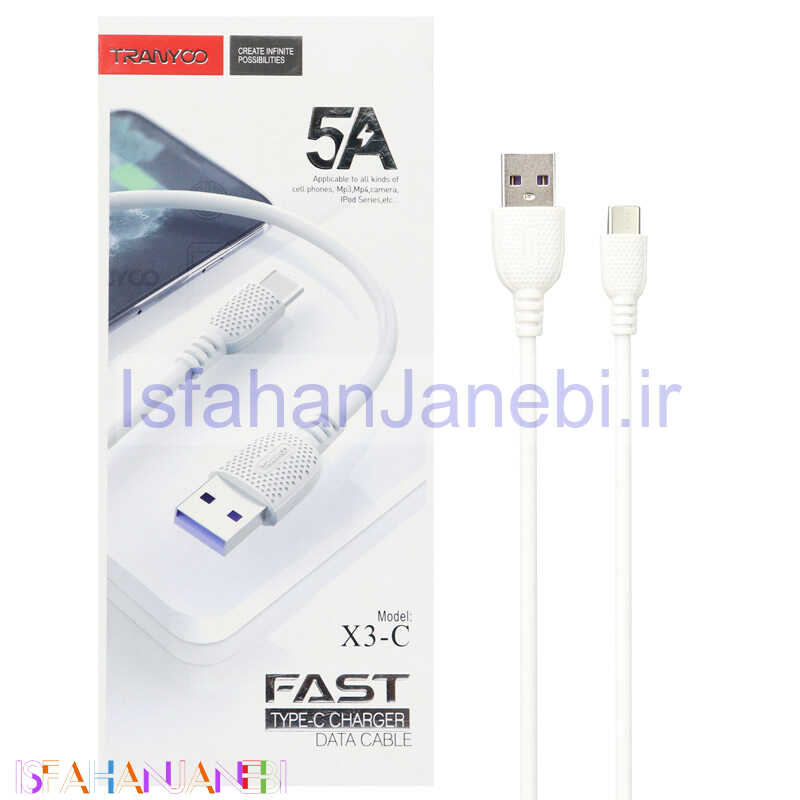 اصفهان جانبی-کابل فست شارژ Tranyoo X3-C 5A Type-C 1m