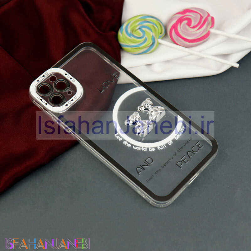 اصفهان جانبی-قاب عروسکی خرس نقره ای محافظ لنزدار iPhone 11 Pro Max
