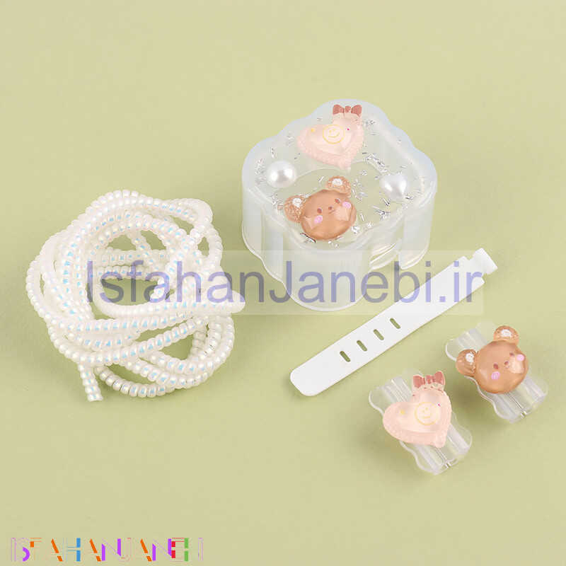 اصفهان جانبی-ست محافظ کابل و کلگی شارژر آیفون طرح مروارید سفید