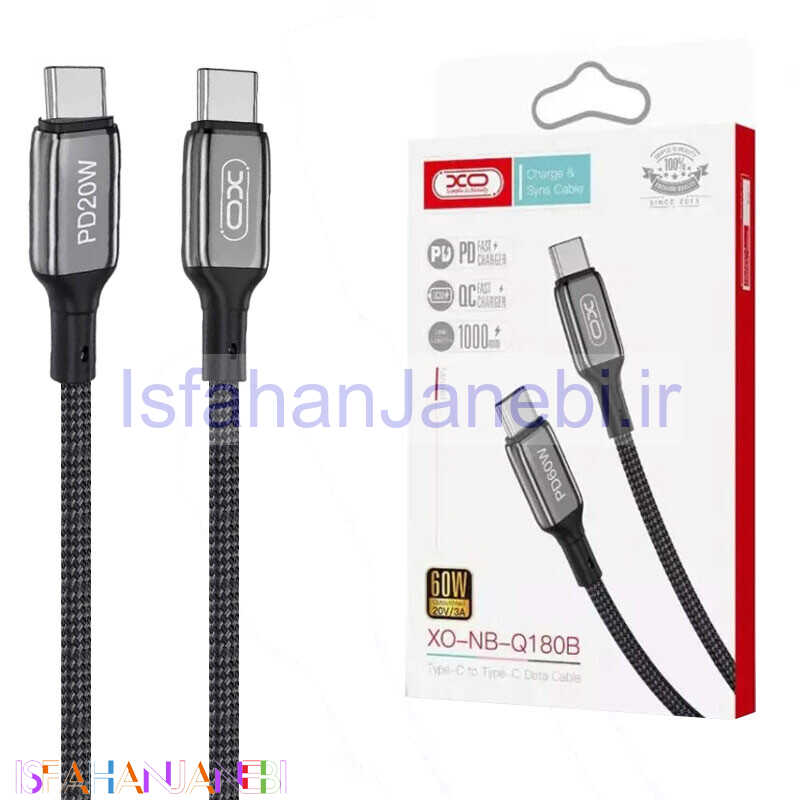 اصفهان جانبی-کابل تبدیل فست شارژ XO XO-NB-Q180B Type-C to Type-C PD QC 60W 1m