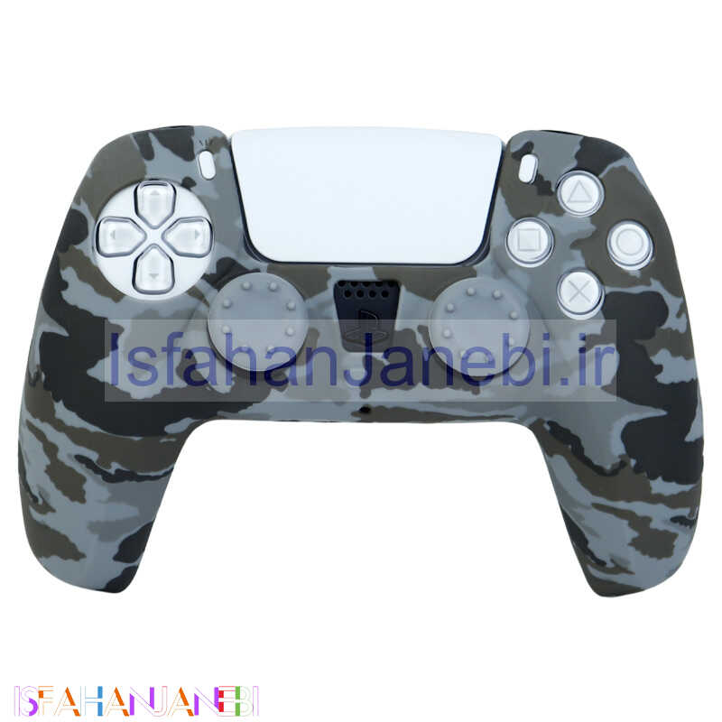اصفهان جانبی-روکش دسته بازی PS5 طرح چریکی زمینه مشکی قهوه ای طوسی کد 25 + روکش آنالوگ هدیه