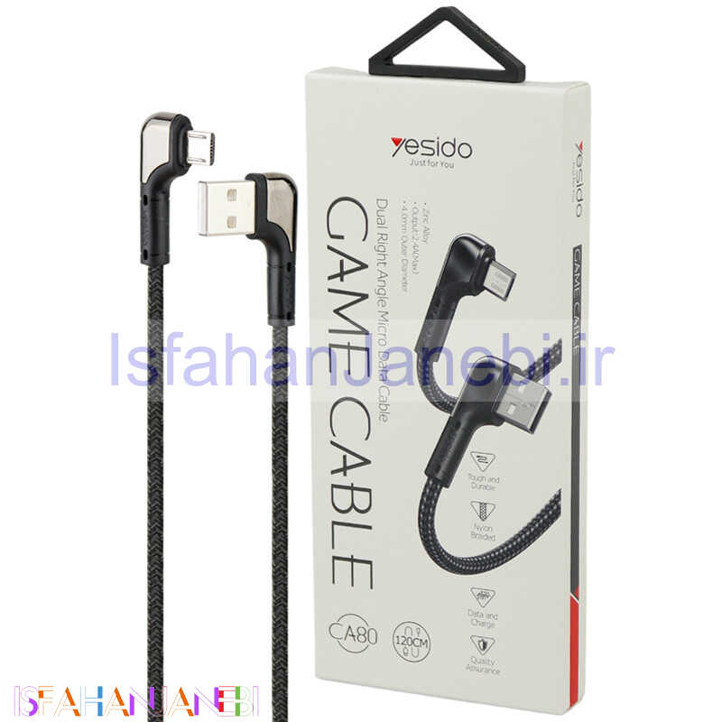 اصفهان جانبی-کابل میکرو یو اس بی فست شارژ Yesido CA80 2.4A 1.2m دو سر L