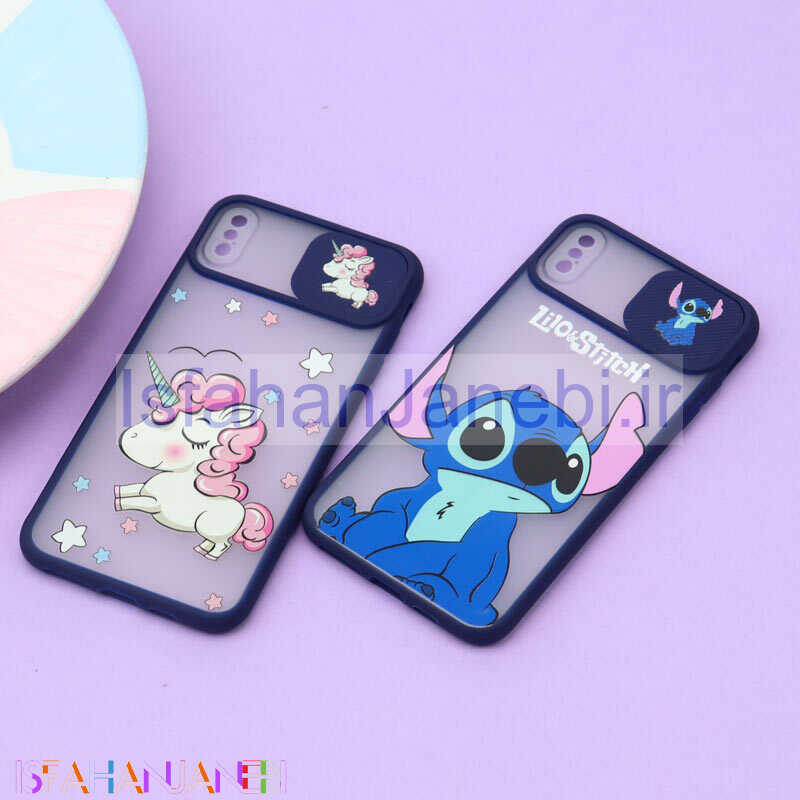 اصفهان جانبی-قاب محافظ لنز دار کشویی طرحدار سرمه ای iPhone XS Max