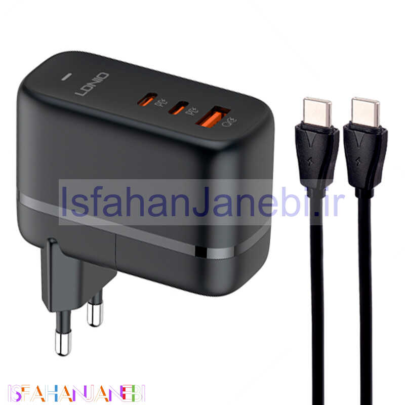اصفهان جانبی-شارژر دیواری 65 وات الدینیو Q366 GaN QC4.0+ PD3.0 5A+ کابل تبدیل تایپ سی