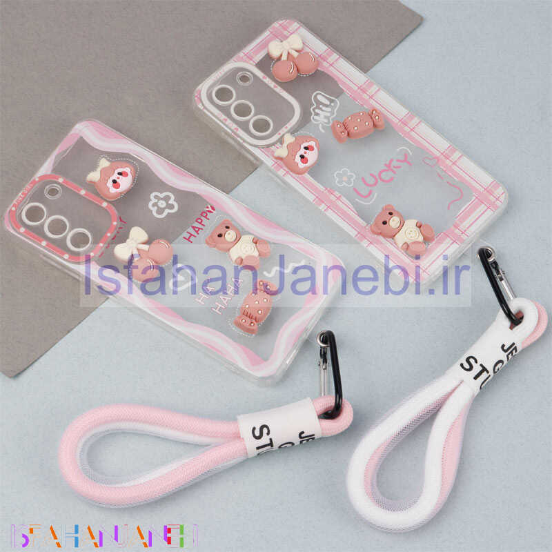 اصفهان جانبی-قاب ژله ای عروسک برجسته محافظ لنزدار + بند آویز لنیارد Samsung Galaxy S21 FE 5G