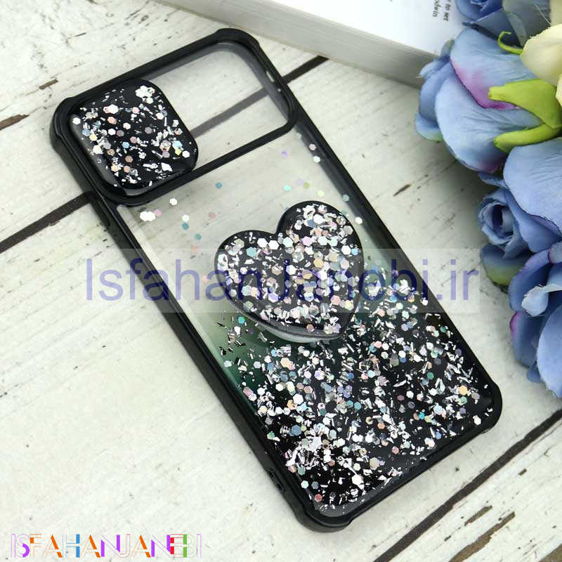 اصفهان جانبی-قاب محافظ لنزدار کشویی اکلیلی شفاف + پاپ سوکت قلبی آیفون iPhone 7 Plus / 8 Plus