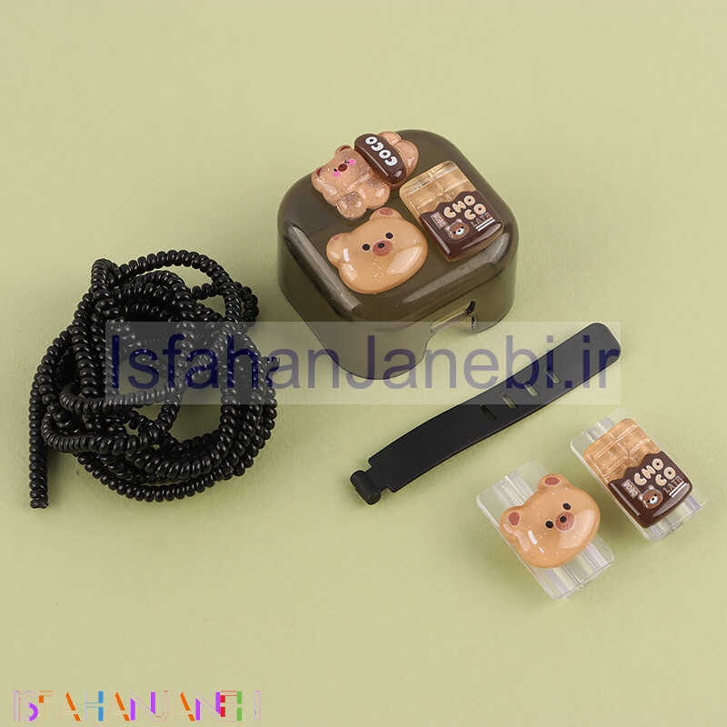 اصفهان جانبی-ست محافظ کابل و کلگی شارژر آیفون طرح خرس قهوه ای مشکی