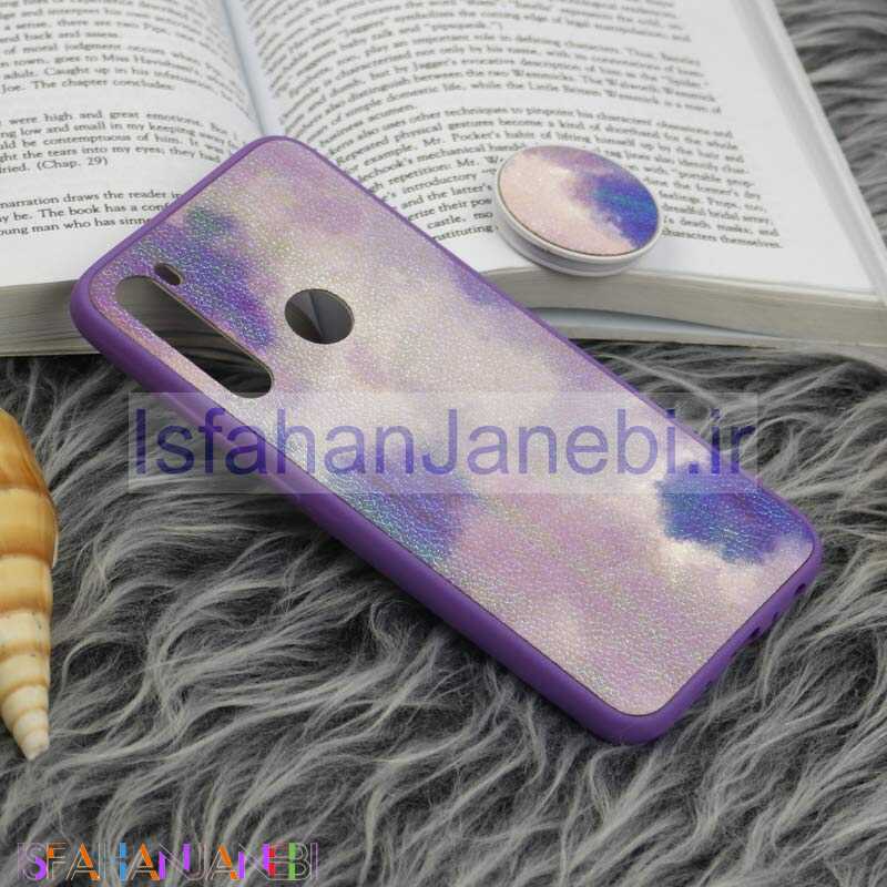 اصفهان جانبی-قاب چرمی هولوگرامی پاپ سوکت دار Xiaomi Redmi Note 8 بنفش