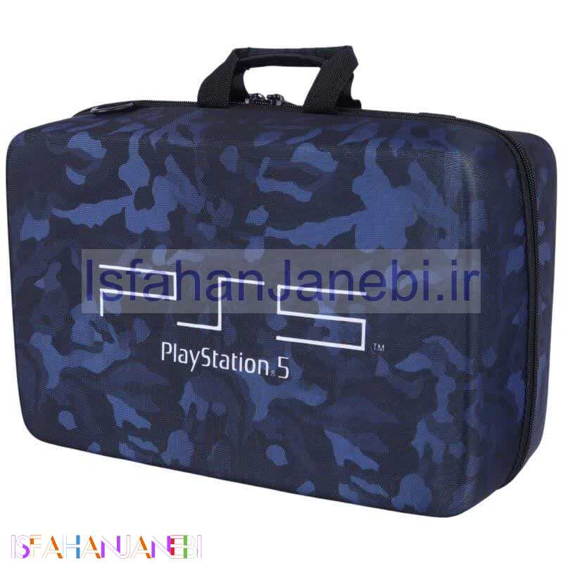 اصفهان جانبی-کیف کنسول بازی PS5 Slim طرح چریکی مشکی آبی کد 2