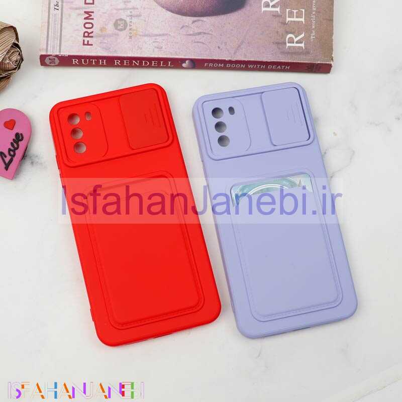 اصفهان جانبی-قاب سیلیکونی محافظ لنزکشویی جاکارتی دار Xiaomi Poco M3 رنگی