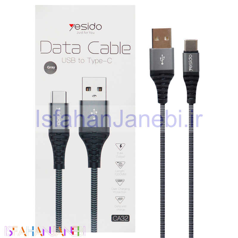 اصفهان جانبی-کابل Yesido CA32 2.4A Type-C 1.2m روکش دار