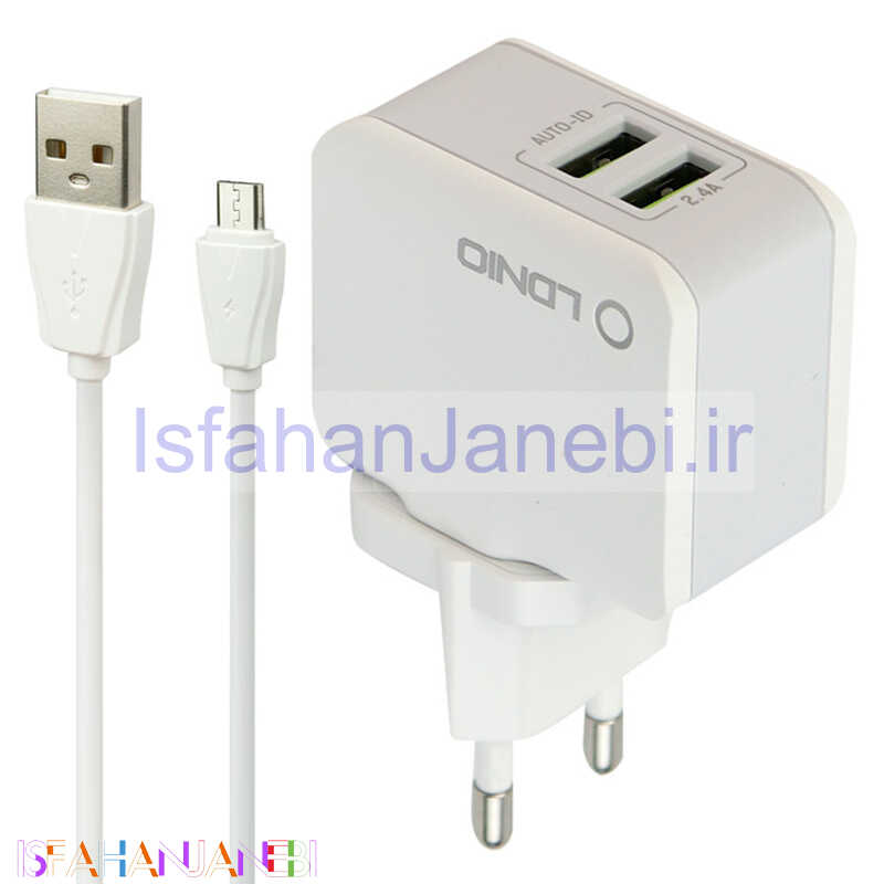 اصفهان جانبی-شارژر دیواری LDNIO A2203 2Port 2.4A 12W + کابل میکرو یو اس بی