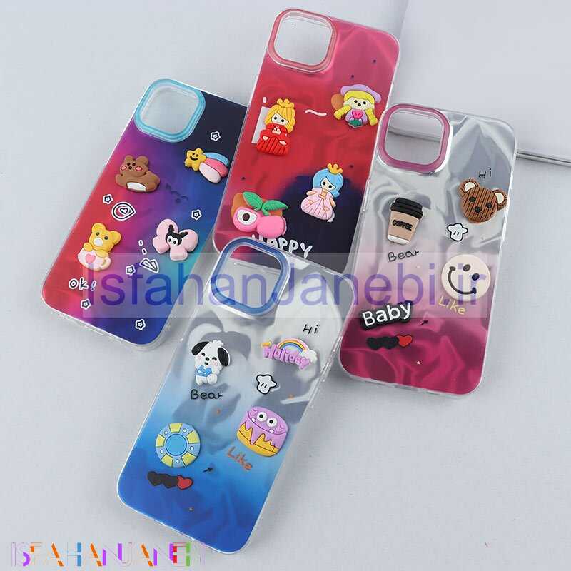 اصفهان جانبی-قاب عروسکی برجسته آیفون iPhone 13 / 14 طرح موج دار دو رنگ