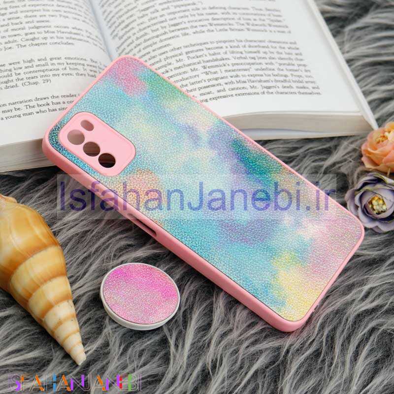 اصفهان جانبی-قاب چرمی هولوگرامی پاپ سوکت دار Xiaomi Poco M3 صورتی