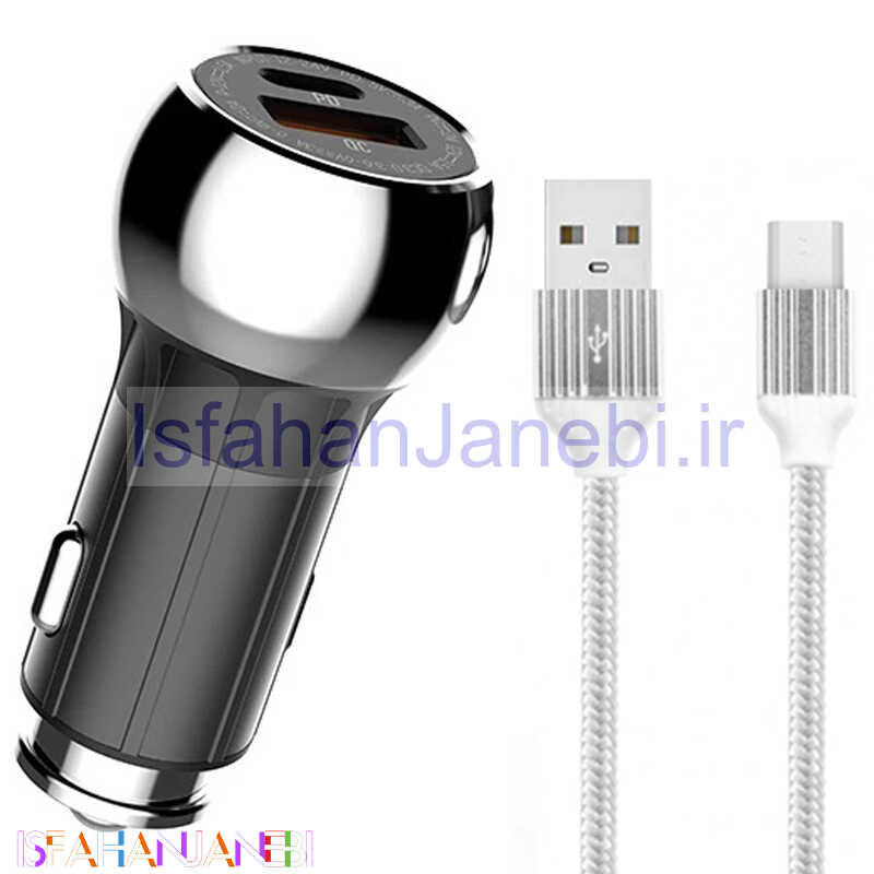 اصفهان جانبی-شارژر فندکی فست شارژ Ldnio C1 3A QC3.0 PD 36W + کابل میکرو یو اس بی